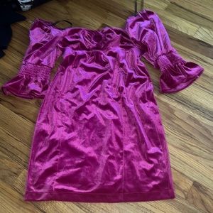Pink velvet off shoulder dress